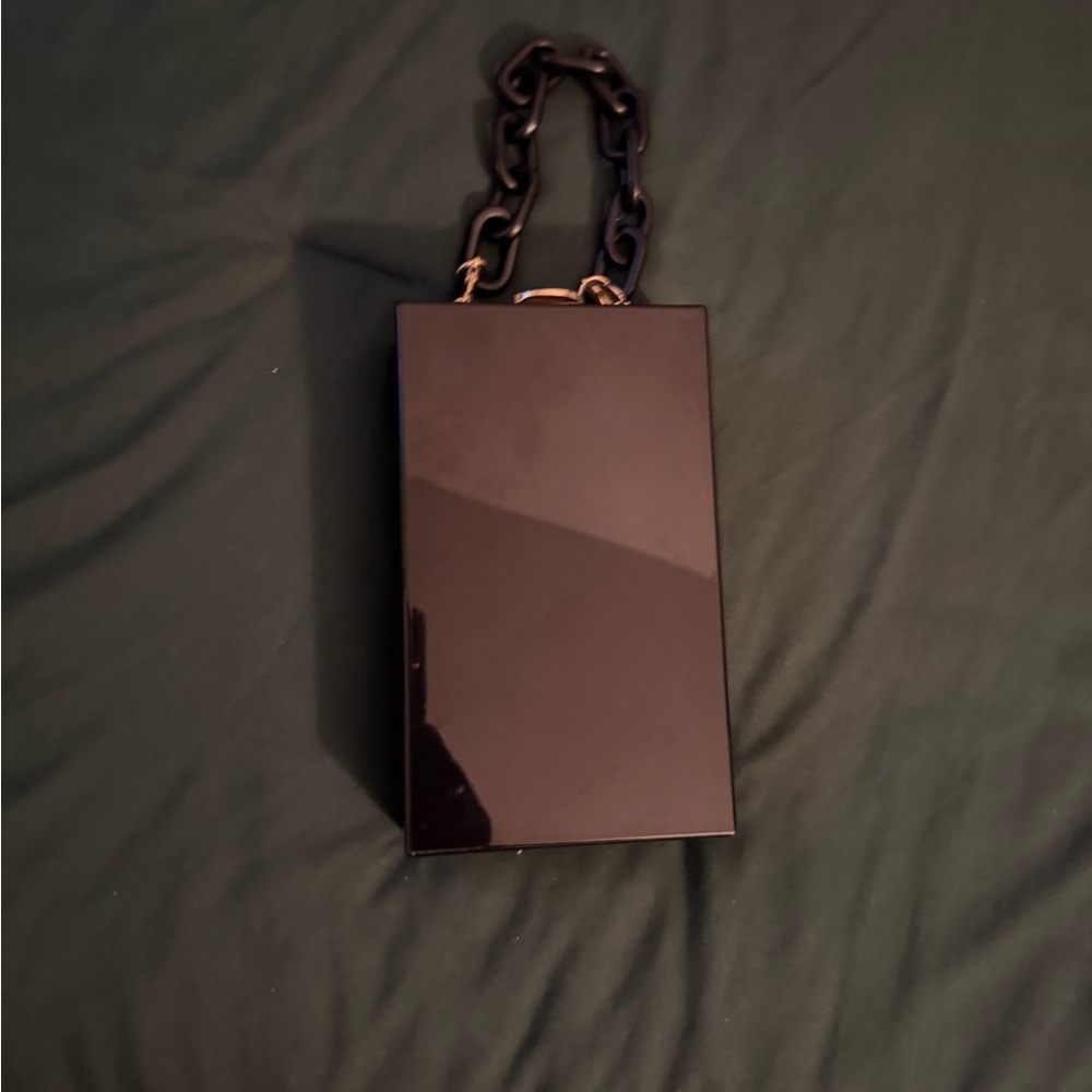 Black Rectangular Clutch with Chain Handle